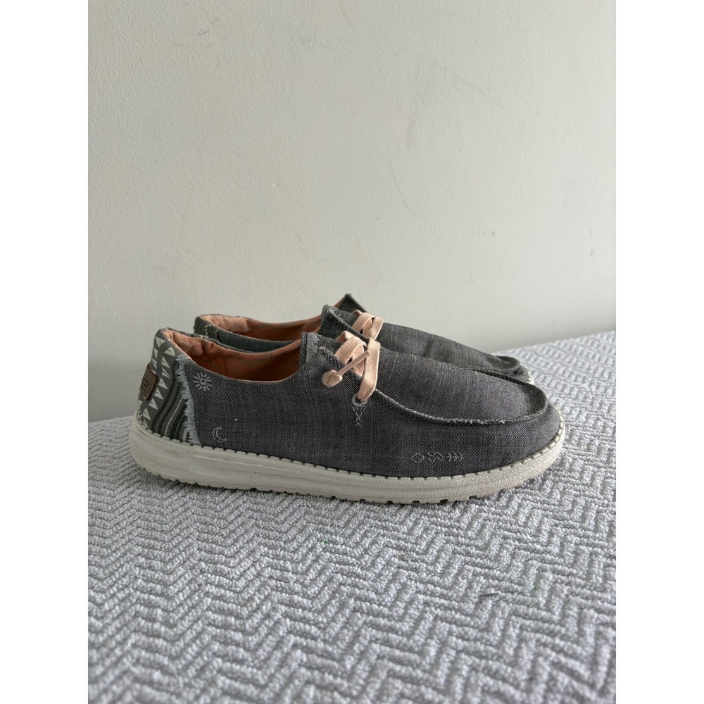 Hey Dude Wendy Boho Grey Canvas Slip On Loafers Shoes Womens 9 121413238